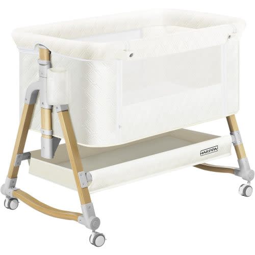 HARPPA Cuddly 3-in-1 Baby Bassinet Bedside Sleeper for Reflux | Attaches to Bed, Adjustable 5 Heights, Non-Toxic & CPSC Certified | Sturdy Aluminum Frame, Portable Wheels, Tool-Free Setup, Gentle Rocking | Perfect for Newborns, Infants, Small Spaces & Saf