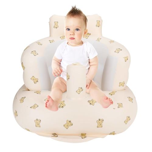 Inflatable Baby Seat for Babies 3 Months & Up, Summer Toddler Chair for Sitting Up, Floor Seater with Built-in Air Pump (Bear)
