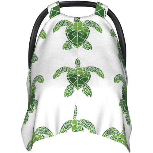 Vendhui Geometric Sea Turtle Green Car Seat Covers for Babies, Infant Car Seat Canopy, Mom Nursing Breastfeeding Covers, Warm Carseat Canopy for Newborn