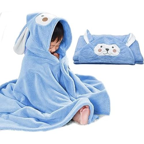 ROMASA Baby Bath Towel Hooded Ultra Soft Towel Highly Absorbent Bathrobe Blanket Toddlers Shower Gifts for Boys Girls-27.5" x 55" (Blue)