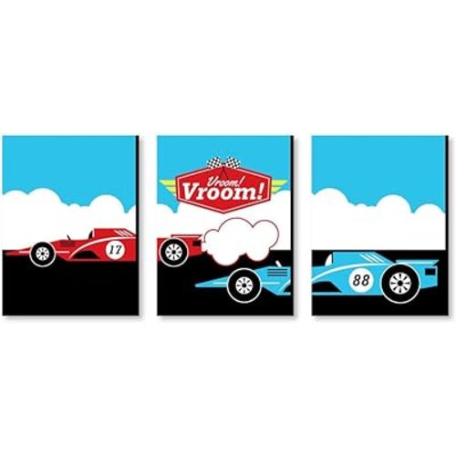 Big Dot of Happiness Let’s Go Racing - Racecar - Nursery Wall Art, Race Car Kids Room Decor and Game Room Home Decorations - Gift Ideas - 7.5 x 10 inches - Set of 3 Prints