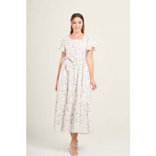 Princess Cotton Linen Maxi Dress with Nursing Zippers in Sweet Wildflowers