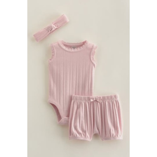 Pointelle Bodysuit, Shorts & Headband Set, 6M