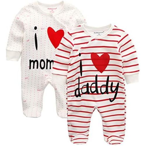 Kiddiezoom Unisex-Baby Newborn I Love Mummy I Love Daddy Bodysuit 2 Pack