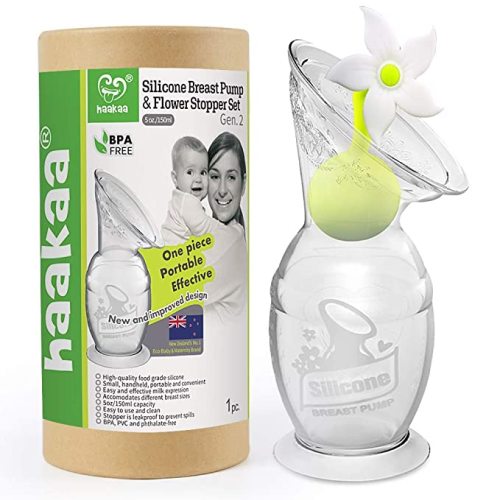 Haakaa Silicone Breast Pump with Suction Base and Flower Stopper, White
