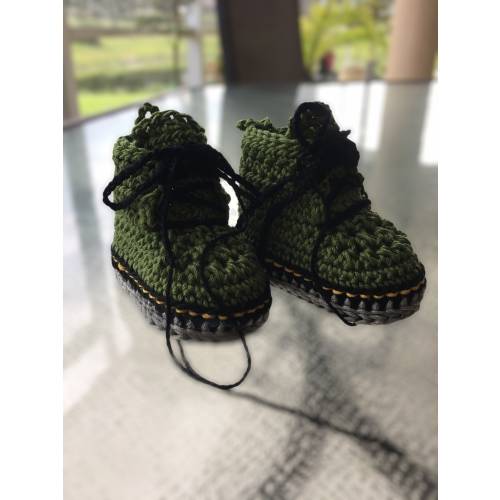 Green Crochet Baby Doc Marten Style Booties