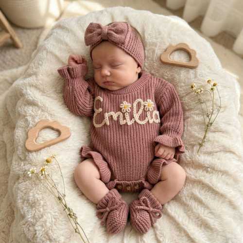 Personalized Baby Romper Set, Embroidered Baby Onesie, Newborn Outfit Baby Girl