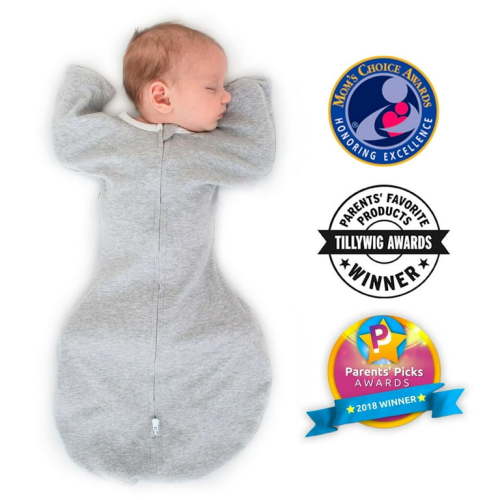 SwaddleDesigns Transitional Swaddle Sack with Arms Up Half-Length Sleeves and Mitten Cuffs, Better Sleep for Baby Boy & Baby Girl, Heathered Gray, Small, 0-3 Mo, 6-14 lbs
