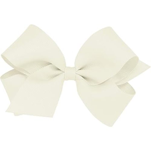 Wee Ones Girls' Classic Grosgrain Hair Bow with Plain Wrap Center on a WeeStay Hair Clip, Handmade, Medium Sized Bow, Antique White
