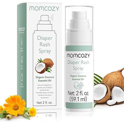 Momcozy Baby Diaper Rash Cream Spray, Single Hand Diaper Spray Daily Use for Skin Care, Natural Ingredients Coconut Diaper Cream, Fragrances Free Hypoallergenic for Sensitive Skin, 200 Sprays 2 oz