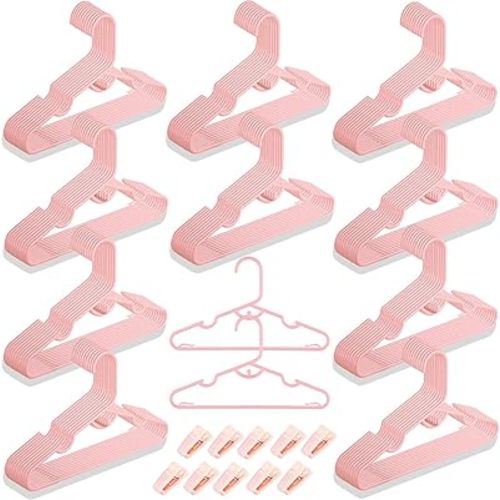 Anti-Slip Plastic Baby Hangers, 100-Pack, Light Pink, Ideal for Closet Organization, Easy to Use, Holds Clothes Securely