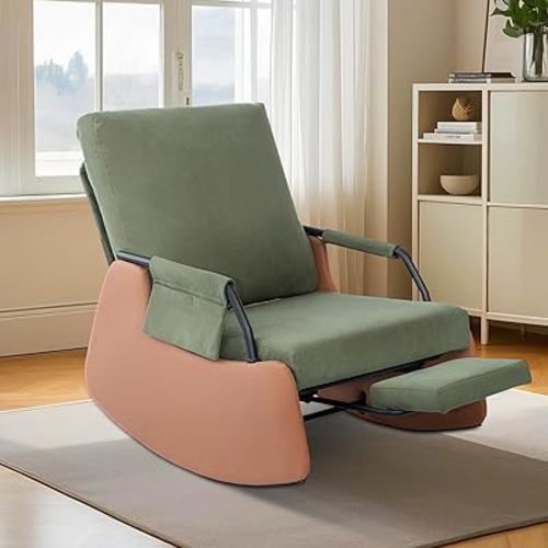 Nursery Rocking Recliner Chair with Adjustable High Backrest & Footrest, Plush Corduroy Upholstered Modern Accent Chair, Sturdy Steel Frame, 330lb Capacity, for Bedroom or Living Room