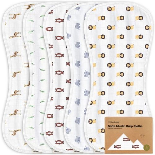 KeaBabies 5pk Organic Softe Muslin Burp Cloths for Baby Girls and Boys, Large Absorbent Burping Cloths for Babies, Baby Burp Clothes (The Wild)