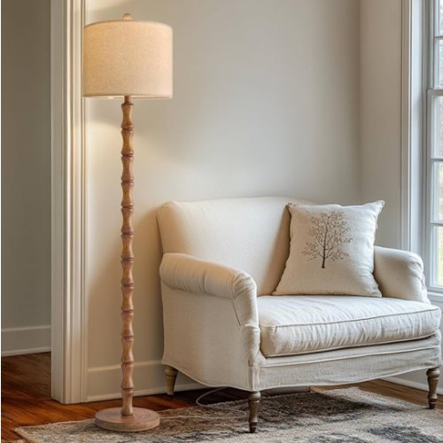 BOBOMOMO 62" Rustic Floor Lamp for Living Room, Retro Farmhouse Floor Lamp Rotary Switch, Resin Standing Lamp for Living Room, Corner, Dining Room, Bedroom, House