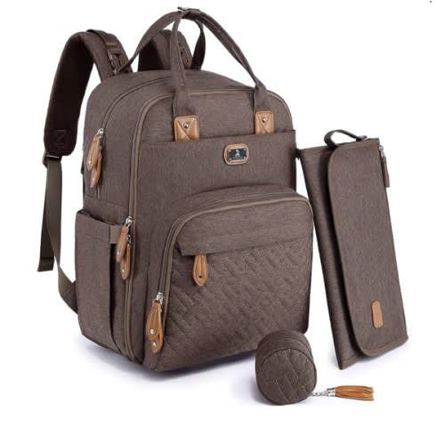 Dikaslon Diaper Bag Backpack with Portable Changing Pad, Pacifier Case and Stroller Straps, Large Unisex Baby Bags for Boys Girls, Multipurpose Travel Back Pack Moms Dads, Brown
