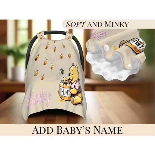 Car Seat Cover Personalized Baby Seat Canopy Pooh Bear Soft Dot Blanket Design Custom Baby Name Gift Baby Shower Gift New Mom Gifting Idea