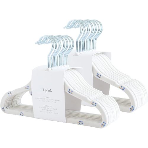 3 Sprouts Velvet Baby Hangers - Non-Slip Hanger for Infant, Toddler, Baby Clothes - Closet Kids Hangers with Slim Design, Nordic Colors, Pack of 30 - Blueberry & Cream