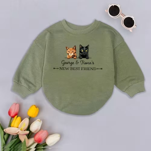 Personalized New Best Friend Bubble Romper, Custom Baby Outfit with Pet Names, Cute Kitten Newborn Bodysuit, Cat Lover Gift for Babies