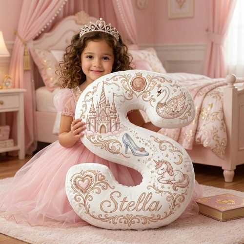 Custom Kids Name Pillow Pink Castle Fairytale Pillow Personalized Princess Letter Throw Pillow Nursery Decor Easter Gifts Gift Girl Stella