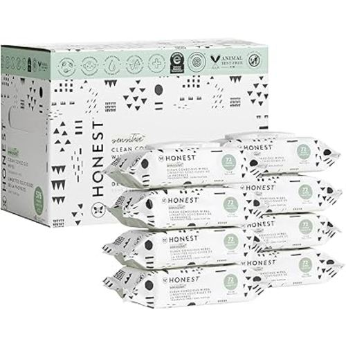 The Honest Company Clean Conscious Unscented Wipes | Over 99% Water, Compostable, Plant-Based, Baby Wipes | Hypoallergenic for Sensitive Skin, EWG Verified | Pattern Play, 576 Count