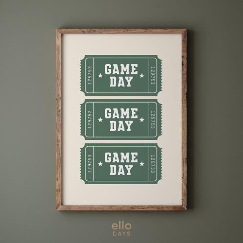 Game Day Sports Wall Art Print, Vintage Ticket Print Wall Decor, Football Game Basketball Game Day Poster, Boy Room Decor