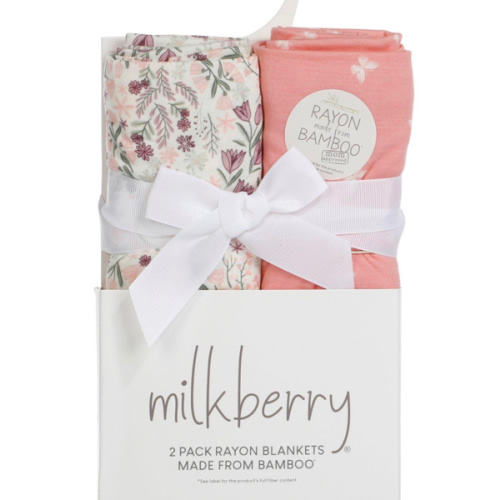Milkberry 2 Pk Floral Butterfly Bamboo Rayon Baby Blankets ||P000807730||