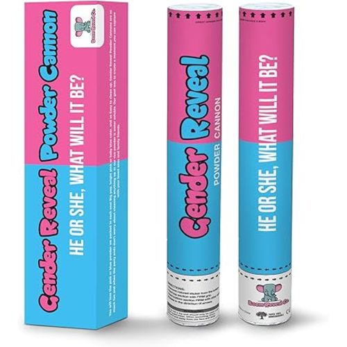 | Gender Reveal Powder Cannons, Pink OR Blue Set of 2 (12 inch) Gift Ready, Party Popper, Baby Shower Announcement Boy or Girl Decorations (Pink)