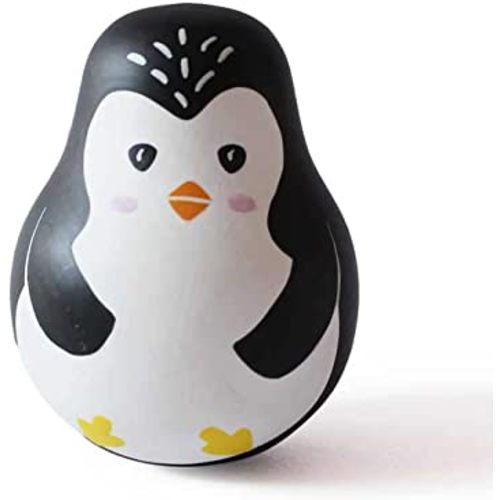 Shumee Wooden Roly Poly Wobble Toy - Montessori Tumbler Toys - (1-3 Years)| Roly Poly Baby Toys | Tummy Time Wobbler Toys, Penguin Tumbler Wobbler Toys for Infant Boy Girl Gifts (Penguin)