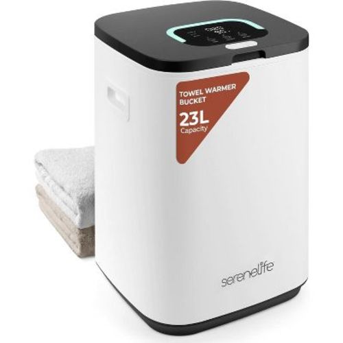 Serenelife 23l Towel Warmer Bucket - Black, Adjustable Timer, Essential Oils Disc Holder, Fits 2 Oversized Towels