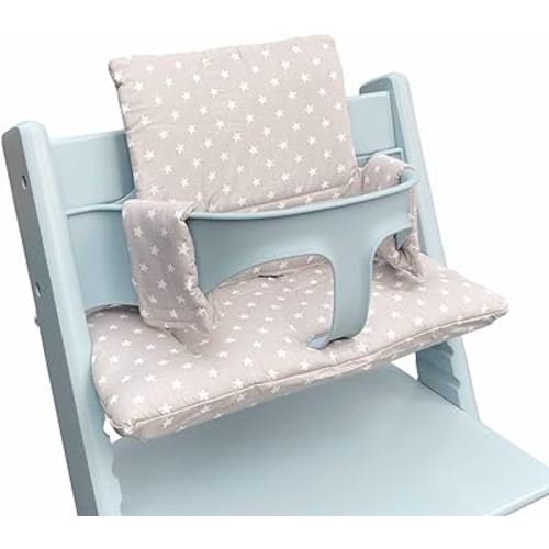 Highchair Cushion Compatible with Stokke Tripp Trapp Chiar High Chair Insert Cotton Fabric Cover Filled with Cotton Padding (Grey Stars)