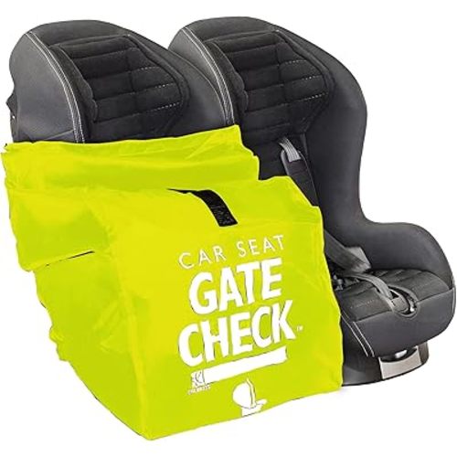 J.L. Childress Gate Check Bag for Car Seats - Travel Bag for Airplane - Includes AIRTAG Holder - Fits All Baby Car Seats, Infant Carriers & Child Booster Seats, Neon Yellow