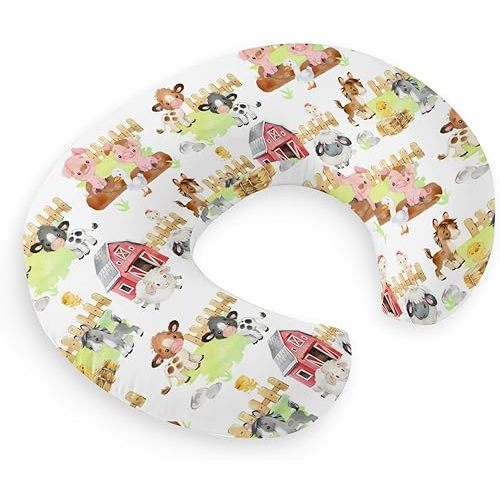 HawSkgFub Farm Animals Barn Life Nursing Pillow Cover for Baby Boys Girls, Neutral Cow Chicken Pig Sheep Horse Breastfeeding Pillow Slipcover, Nursing Pillowcase for Newborn Infant, Cover Only