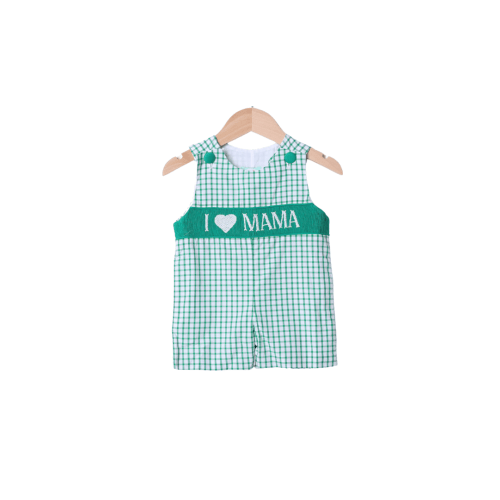 Smocked I Love Mama Green Windowpane Jon Jon
