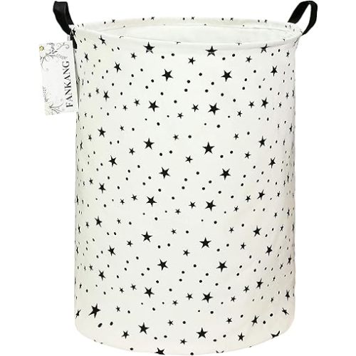 FANKANG Storage Basket, Nursery Hamper Canvas Laundry Basket Foldable with Waterproof PE Coating Large Storage Baskets for Kids Boys and Girls, Office, Bedroom, Clothes,Toys(Star)