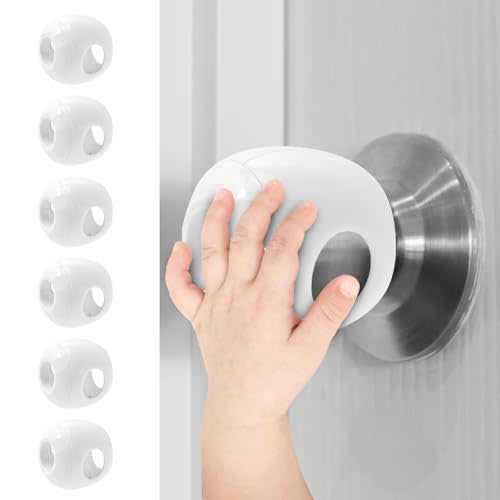 Child Safety Door Knob Covers 6 Pack Reusable Baby Proof Door Knob Locks Baby Proof Door Handle Protector for Kids Universal Fit Easy Grip Lockable Design No Tools Needed