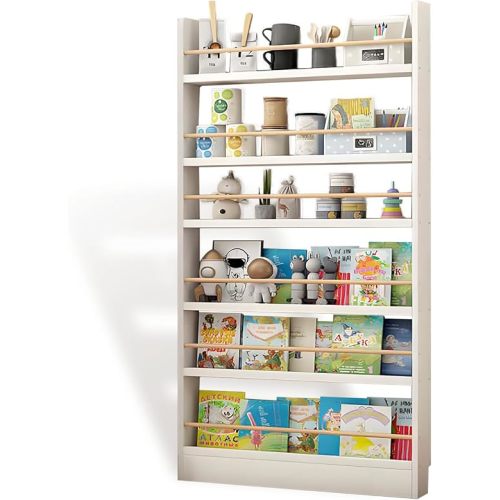 Bookshelf, Behind The Door Bookshelf, White Wooden Kids Bookshelf 6 Tier, Behind Door Bookshelf Behind The Door Storage Organizer for Toys and Books, Behind Door Shelf