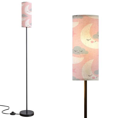 Modern Standing Lamps seamless moon clouds pattern Dimmable Floor Lamp Metal Pole Lamp with Linen Lampshade for Bedroom Living Room Office Nursery Remote