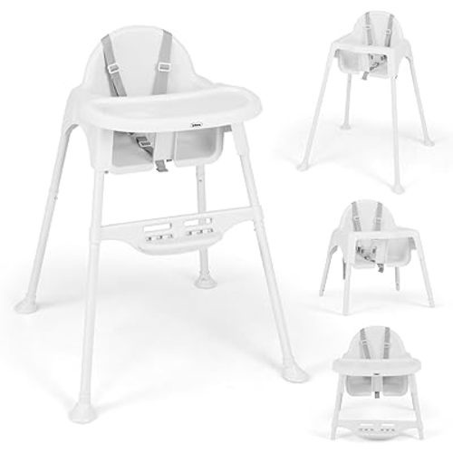 INFANS 4 in 1 Baby High Chair, Convertible Highchair for Babies and Toddlers, Infant Compact Highchairs with Removable Tray Adjustable Footrest, Lightweight Highchair for 6-36 Months (Snow White)
