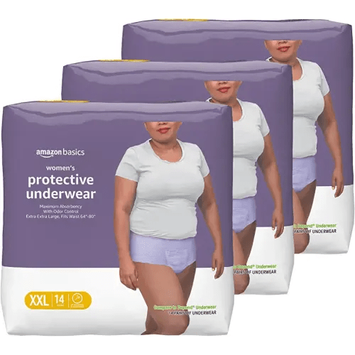 Amazon Basics Incontinence Underwear for Women, Protective, Disposable, Postpartum, Maximum Absorbency, XX-Large, Lavender, 42 Count (3 Packs of 14)