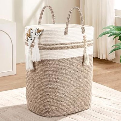 Woven Laundry Basket for Clothes, 65L Large Rectangle Laundry Hampers, Nursery Storage Basket for Toys, Tall Dirty Clothes Hamper for Bedroom Aesthetic, Bathroom, Laundry Room
