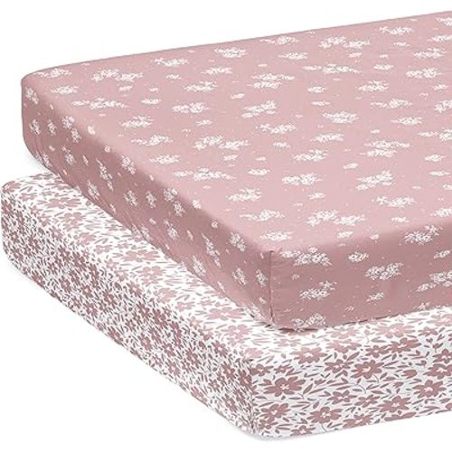2-Pack Pack N Play Sheets for Standard Pack and Plays and Mini Cribs (Antique Rose) - Ultra-Soft Cotton Blend, Beautiful Antique Rose Pattern, Safe and Snug for Baby