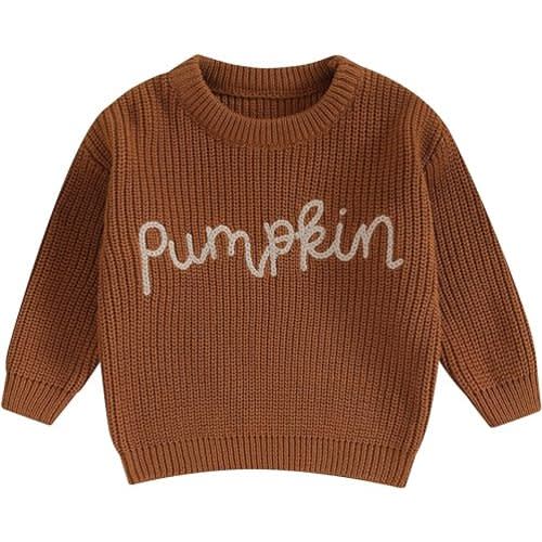Baby Girl Cable Knit Sweater Long Sleeve Boho Floral Embroidery Oversized Sweatshirt Warm Fall Winter Clothes
