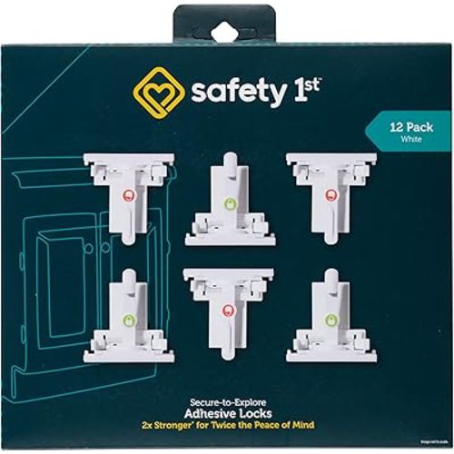 Safety 1st - Secure-to-Explore Adhesive Cabinet Locks Baby Proofing, Child Locks for Cabinets and Drawers (12 Locks), White