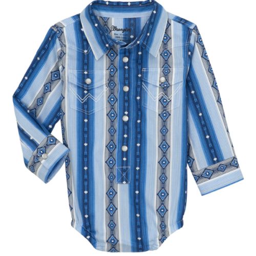 Wrangler Infant Boys' Southwestern Striped Long Sleeve Pearl Snap Onesie | Sheplers
