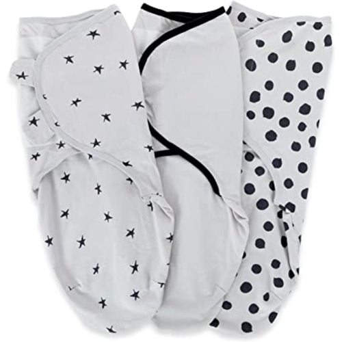 Ely's & Co. Adjustable Swaddle Blanket Infant Baby Wrap Set 3 Pack Grey and Black 0-3 Months