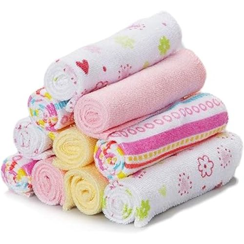 Spasilk Washcloths for Newborn Boys and Girls, Soft Terry Baby Washcloths, Baby Essentials, Ideal, Pink Lines, Pack of 10