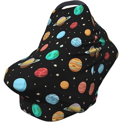 Space Galaxy Planet Car Seat Covers for Baby Multi-Use Car Seat Canopy Carrier Cover, Breathable Breastfeeding Cover Boys & Girls