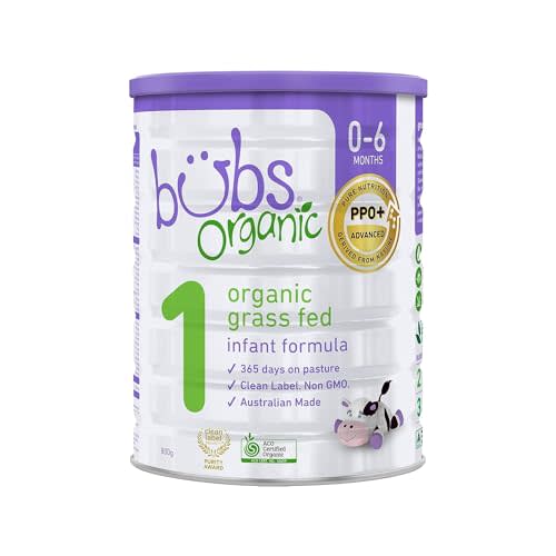 Bubs Organic Grass Fed Infant Formula Stage 1, Made with Non-GMO Cow's Milk, for Infants 0-6 months, 28.2 oz