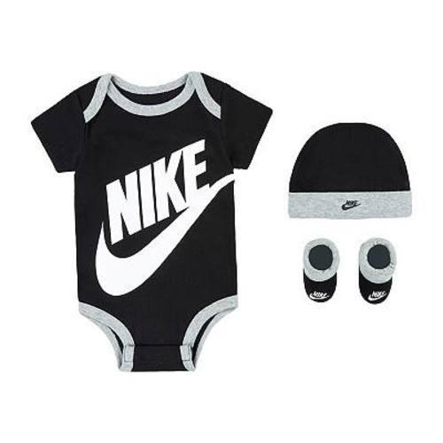 Newborn Baby Nike Futura 3-Piece Bodysuit Beanie Booties Boxed Set