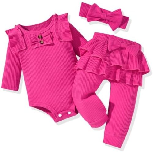 Aalizzwell Preemie Newborn Infant Baby Girls Clothes Ribbed Bodysuit Pants Set Fall Winter Outfits